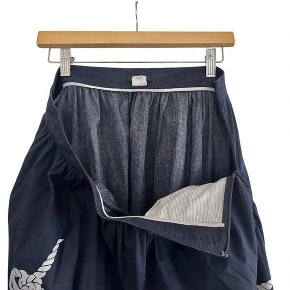 J. Crew Nautical The Cotton Anchor Skirt Navy Blue Midi A-Line Skirt Size 6 - Picture 6 of 8